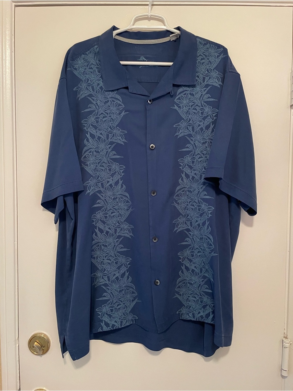 Tommy Bahama XXXL Blue Silk Men’s 3XL Big & Tall Embroidered Flowers Silk